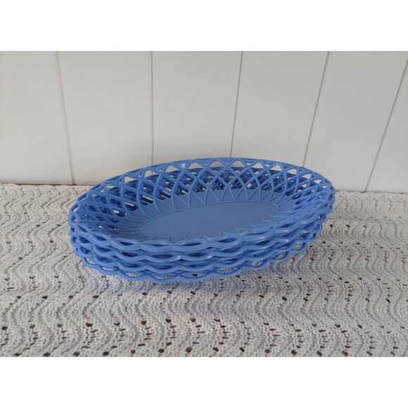4Pc Vintage Oval Plastic Fast Food Baskets - Blue - MCM - Picture 4 of 5